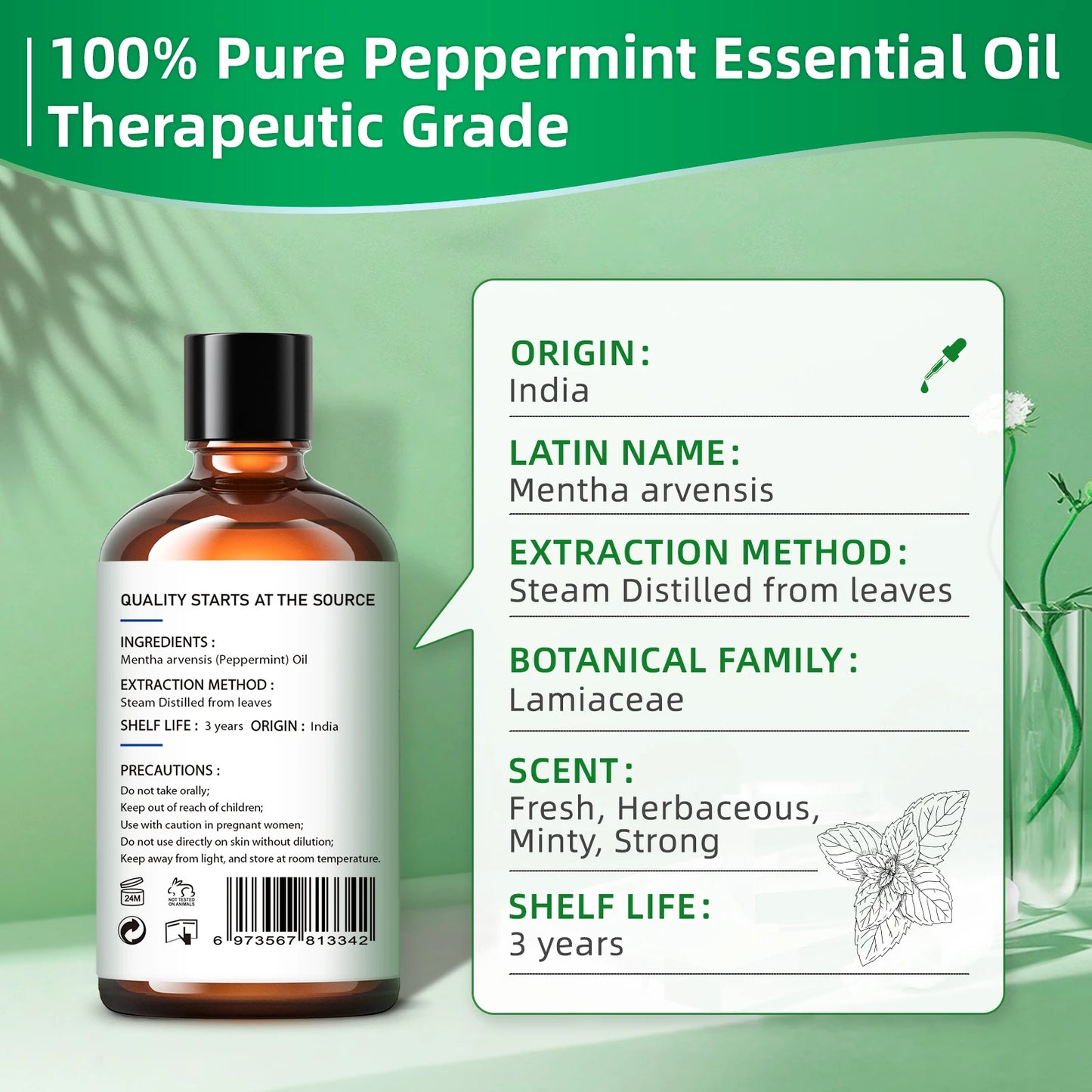HIQILI Essential Oil Blend – Peppermint, Sandalwood & Lemon (100ML)