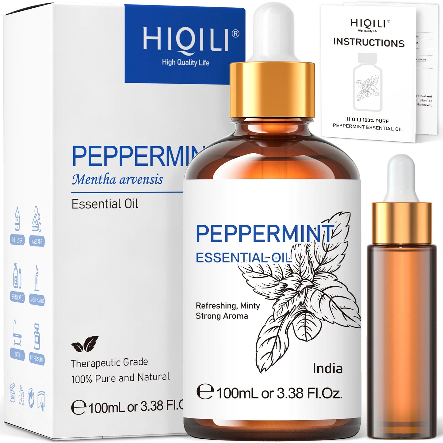 HIQILI Essential Oil Blend – Peppermint, Sandalwood & Lemon (100ML)